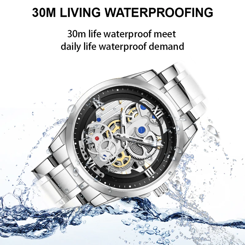 LIGE Luxury Business Quartz Man Watch Hollow Out Fashion Simple Men\'s Watches Waterproof Stainless Steel Band Luminous Clock+Box