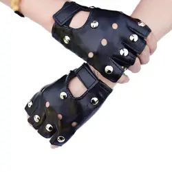 Unisex Fingerless Driving Faux Leather Gloves Motor Cool Studs Sexy Dancing Rock and Roll Black Half Finger Mitten