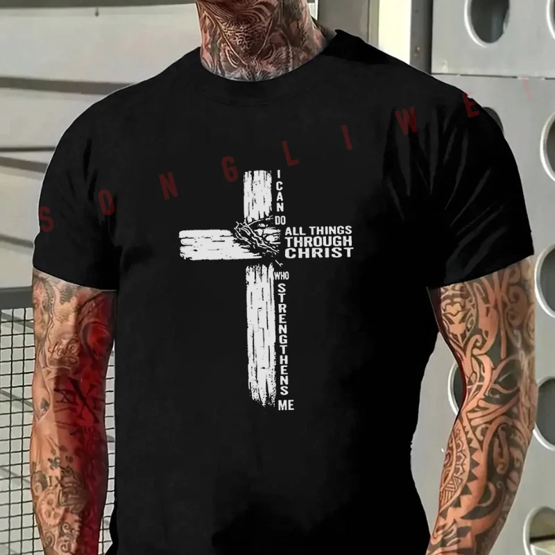 

2026 Casual T-shirt Philippians Christian Cross Graphic Motorcycle Tshirt Mens Summer Cycling Sportswear Short Sleeve Top Tee