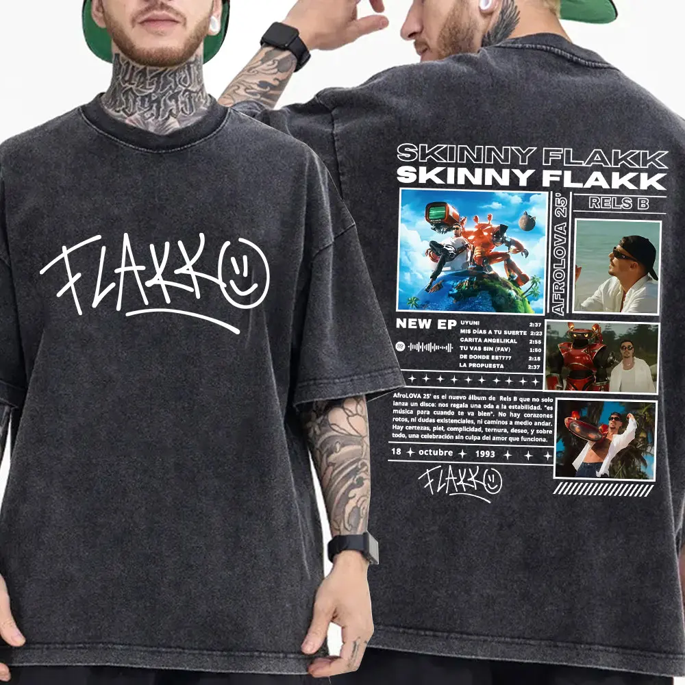 مغني الراب RELS B نحيل Flakk ألبوم نجمة جديدة ميرش خمر غسلها تي شيرت الرجال النساء الهيب هوب تي شيرت عادية قصيرة الأكمام تي شيرت