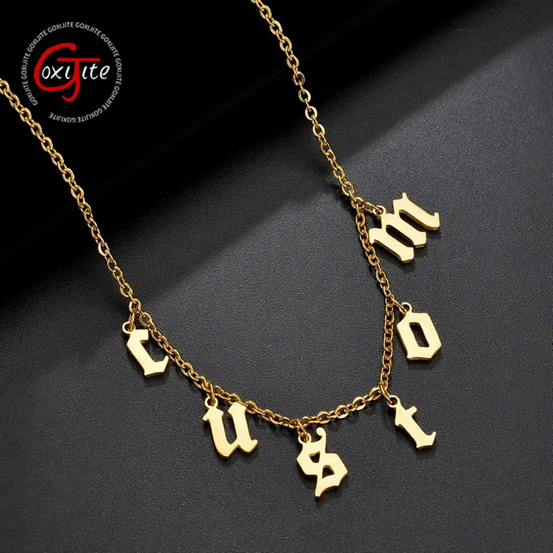 Goxijite DIY Stainless Steel A-Z 26 Letters Necklace,Single Alphabet Charms Chain,Personalized Nameplate Jewelry For Women Girls