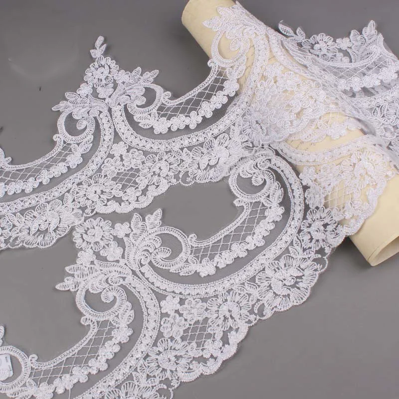 20Yards White Golden Cording Edge Polyester Embroidery Lace Trim for Bridal Wedding Gown Costume Design Lace Ribbon