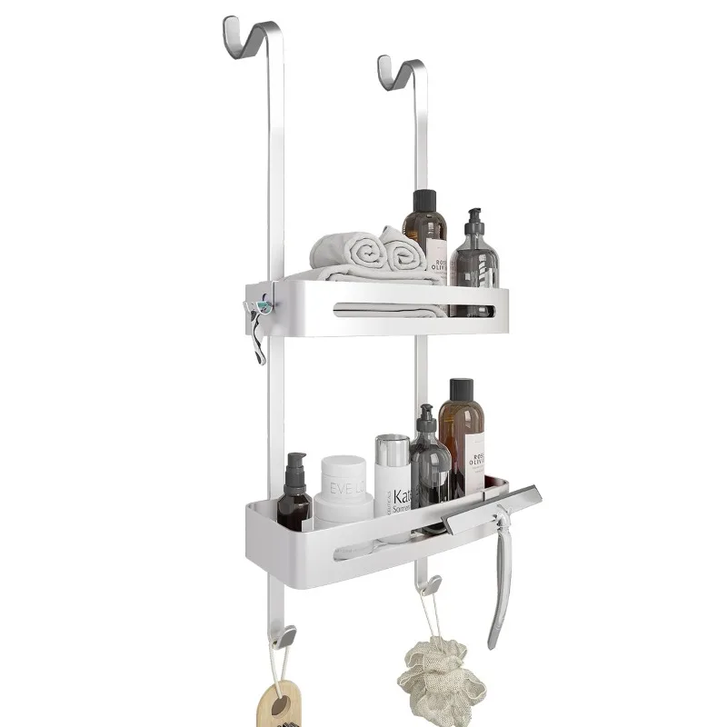 Silver bathroom storage rack, space aluminum hanging toilet shower room double hanging basket