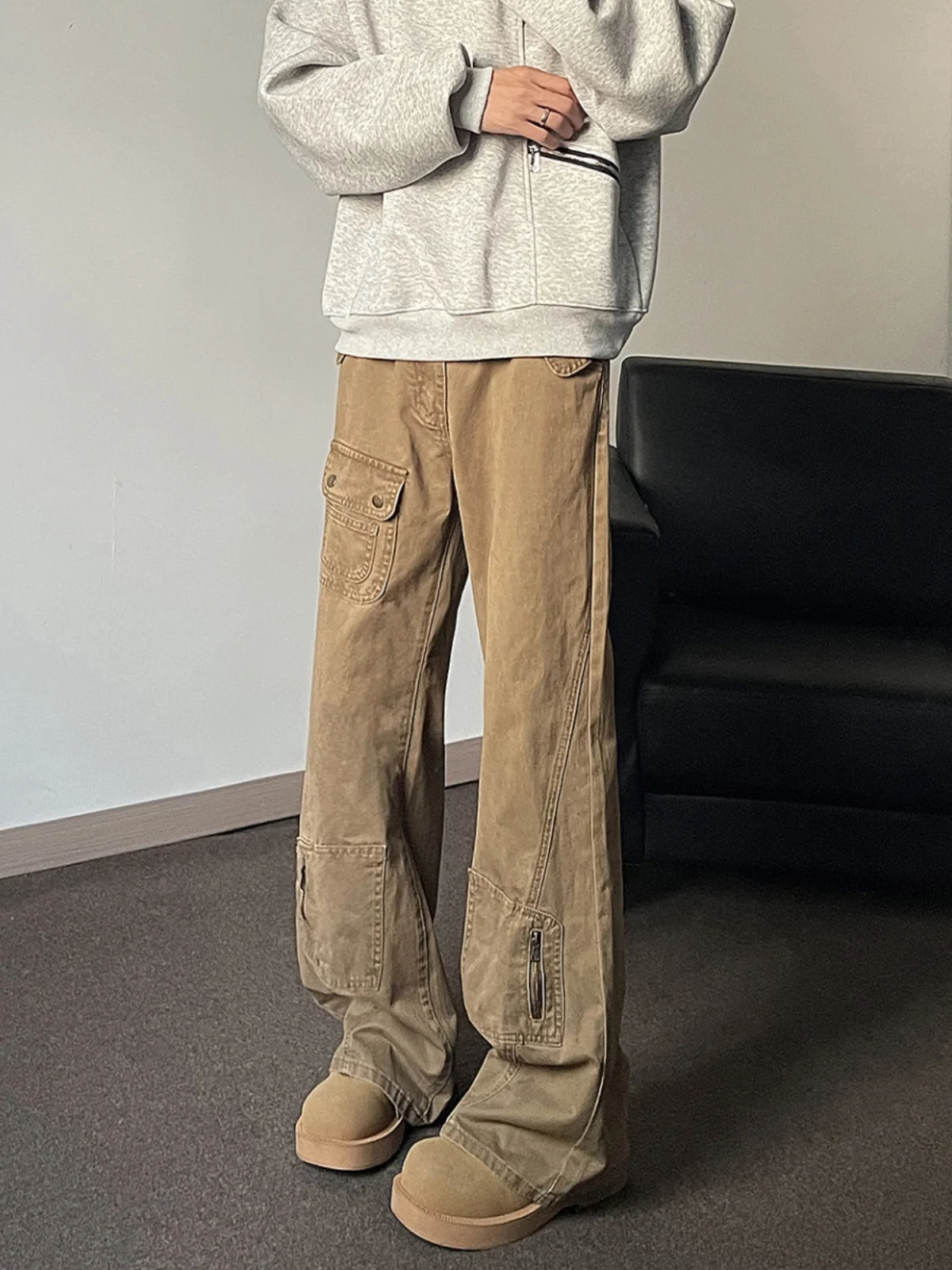 

Vintage Straight Leg Men's Jeans Casual Workwear Trousers American Waed Loose Flared Pants for Teenagers Spring Autumn