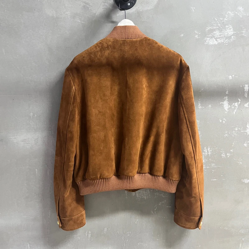 2025 Autunno Nuovo importato A-livello Giacca in pelle di agnello Top Moda Donna Casual Scollo a V Cerniera Pelle scamosciata Kid Giacche in vera pelle