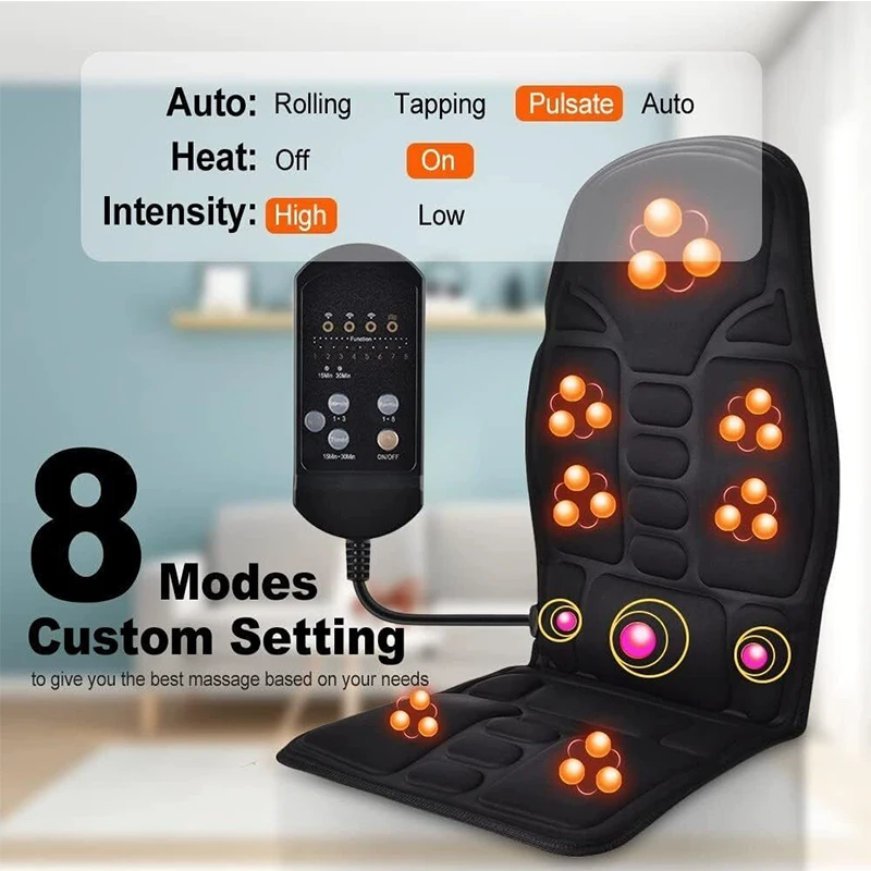 2-in-1 Car Home Massage Cushion, Adjustable Vibration for Neck, Lumbar & Full Body, Portable Relaxation Pad