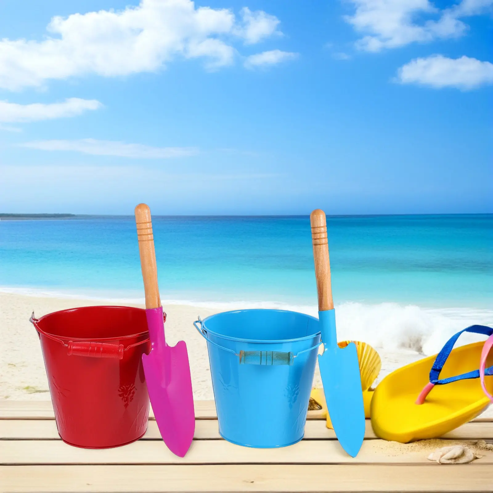 4Pcs Children Sand Bucket Set High Quality Bright Colored Beach Playing Buckets with Comfortable Handle for Toddler Outdoor Fun