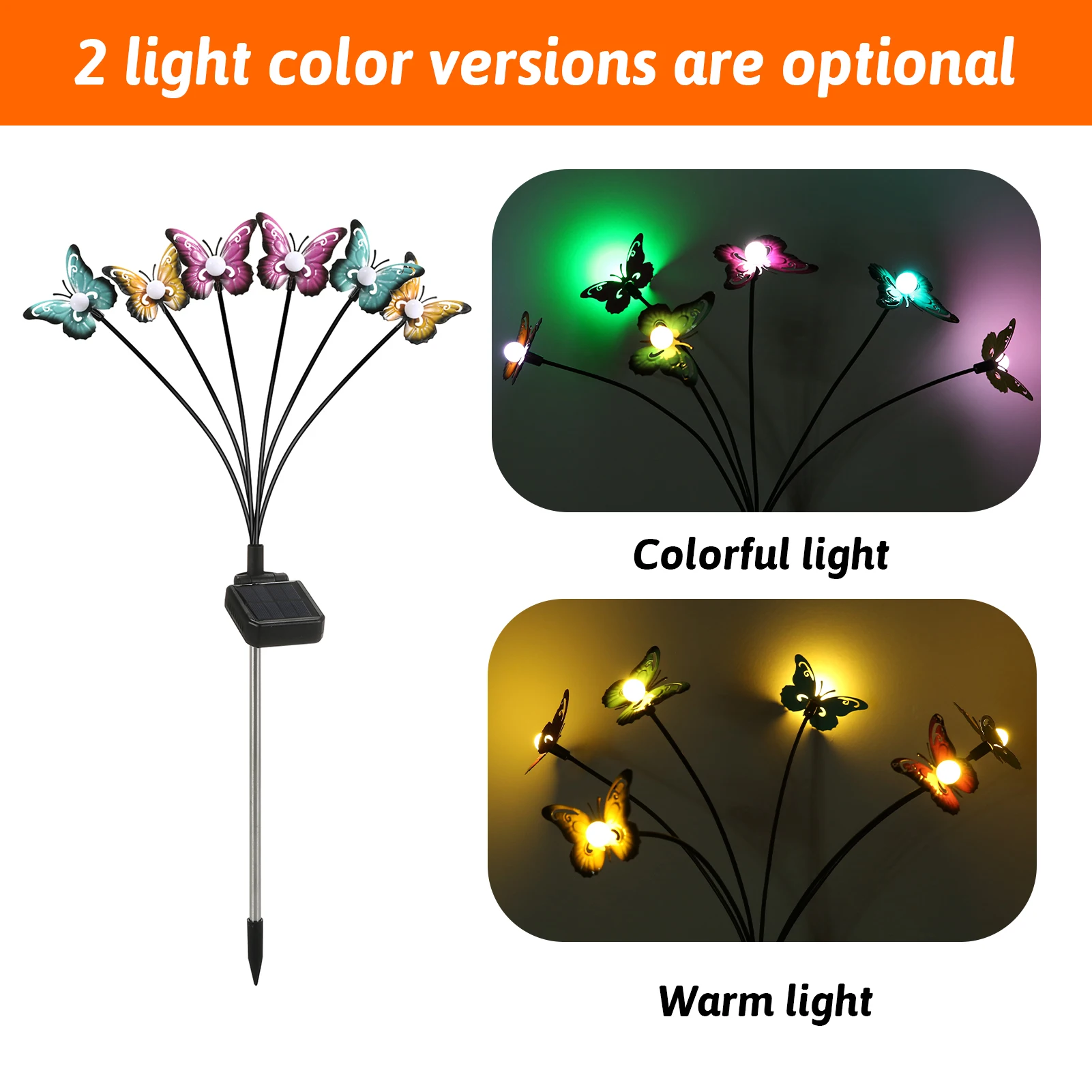 Neoglint Solar-Gartenleuchten, dekorativer Schmetterling, schwankende Rasenlampe, für den Außenbereich, Landschaft, Wegeleuchte, IP65, wasserdichte Solarleuchten