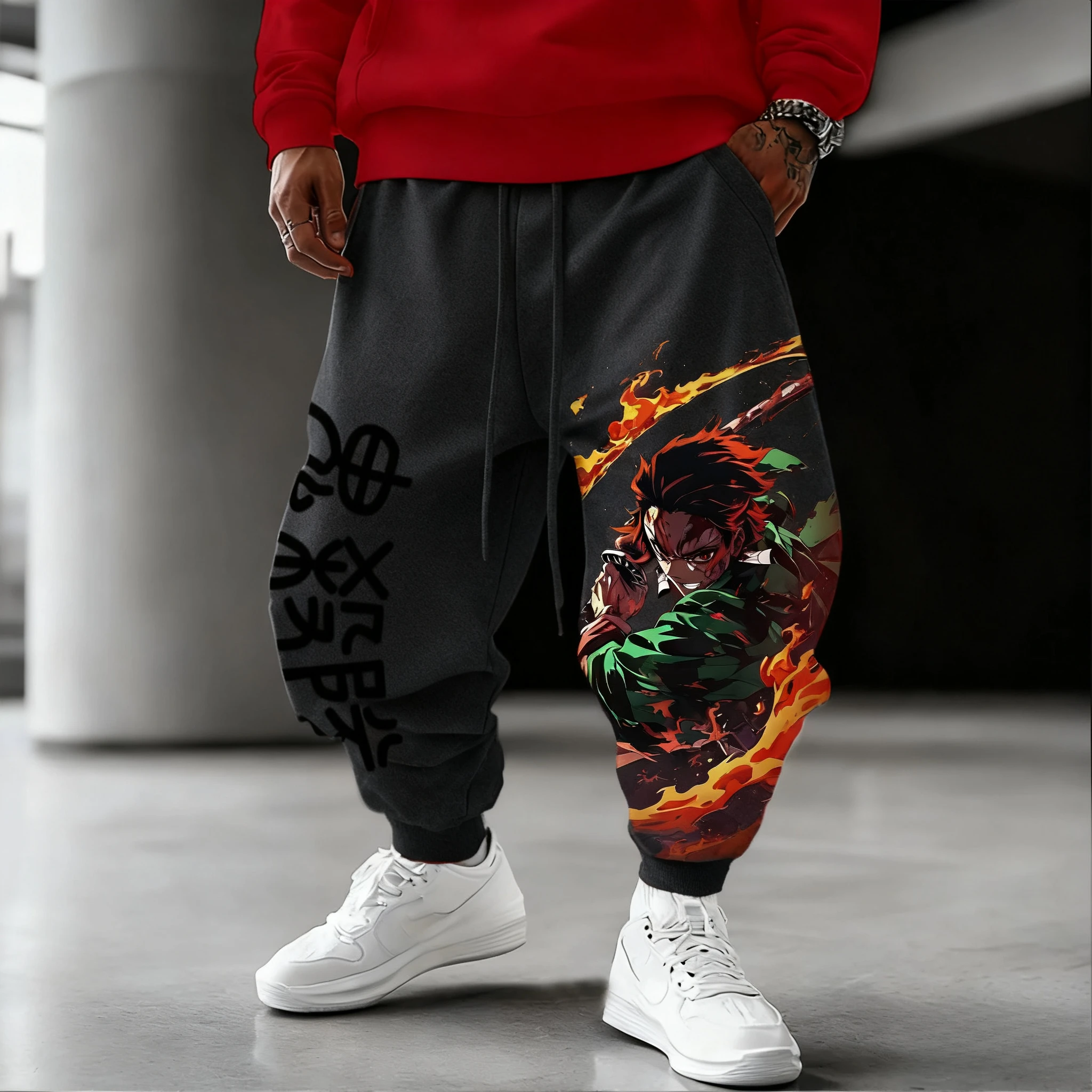 شيطان القاتل أنيمي كامادو تانجيرو المطبوعة سراويل قطنية 2025 الخريف/الشتاء جديد الرجال فضفاض موضة عادية الأمريكية الساق الجوارب