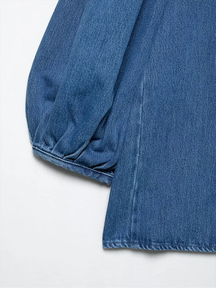 2025 Spring Summer Casual Women's Denim Blouse V-Neck Single Breasted Loose Blouse New Fashion Shirts