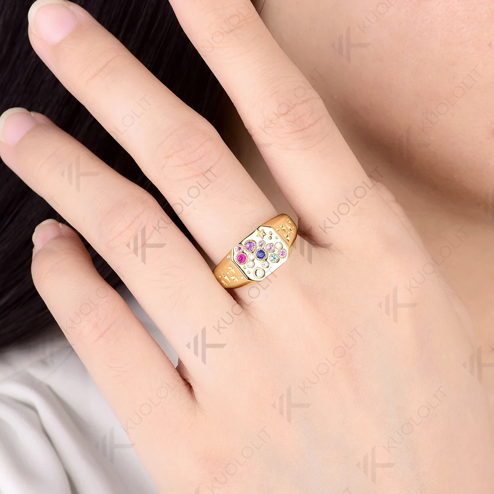 Kuololit 0.21CTW مختبر نمت الوردي الياقوت أحجار كريمة من الزمرد الدائري للنساء الصلبة 14K 10K 585 الذهب الأصفر لحفلة هدايا عيد الميلاد #6