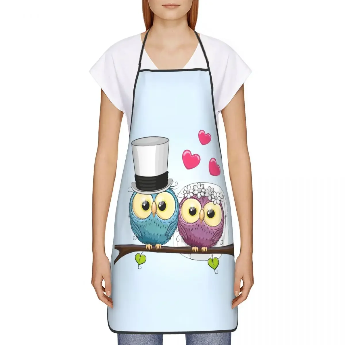 Custom Bib Cartoon Owl Kawaii Couple Love Apron for Men Women Unisex Adult Chef Kitchen Cooking Animal Tablier Cuisine Baking