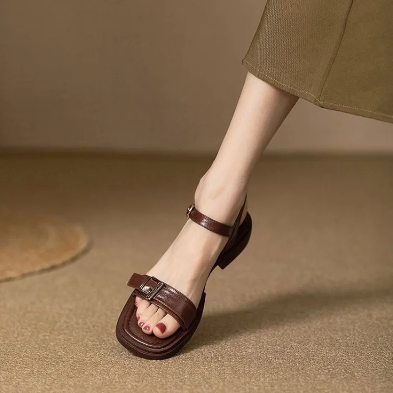 Summer New Fashion Open-toe Low Heel Thong Sandals Women's Flat Simple Unique Plus Size Slides
