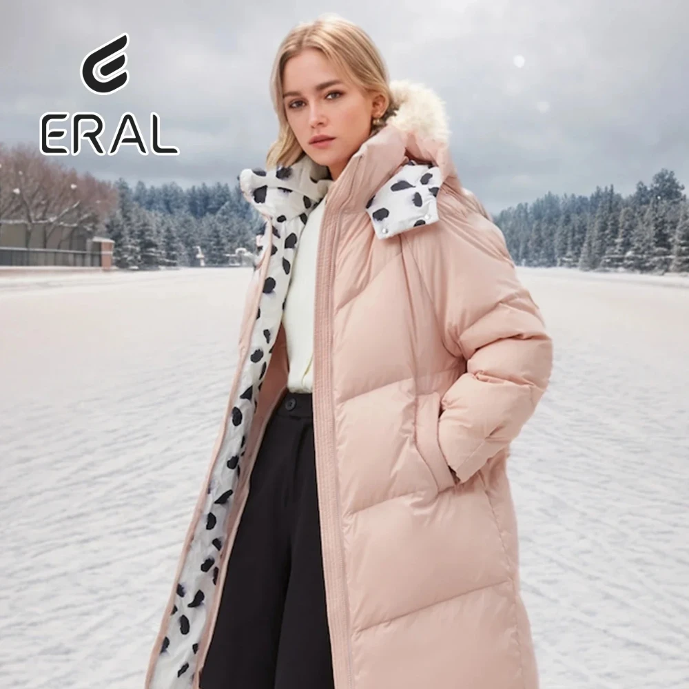 Eral winter coats for women,Cinched Waist Loose Fit Long Sleeve Padded Coat,wrinkle-resistant,duck down,warmth,fashion,pink