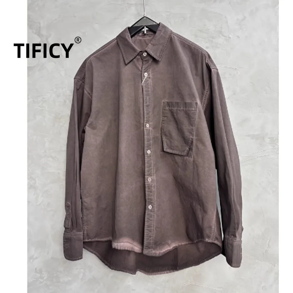 

High Street Shirts Men's Pioneer Sand Dune Waste Soil Wind Doing Old Dirty Stained Long Sleeved Coat Loose Casual Shirt Top