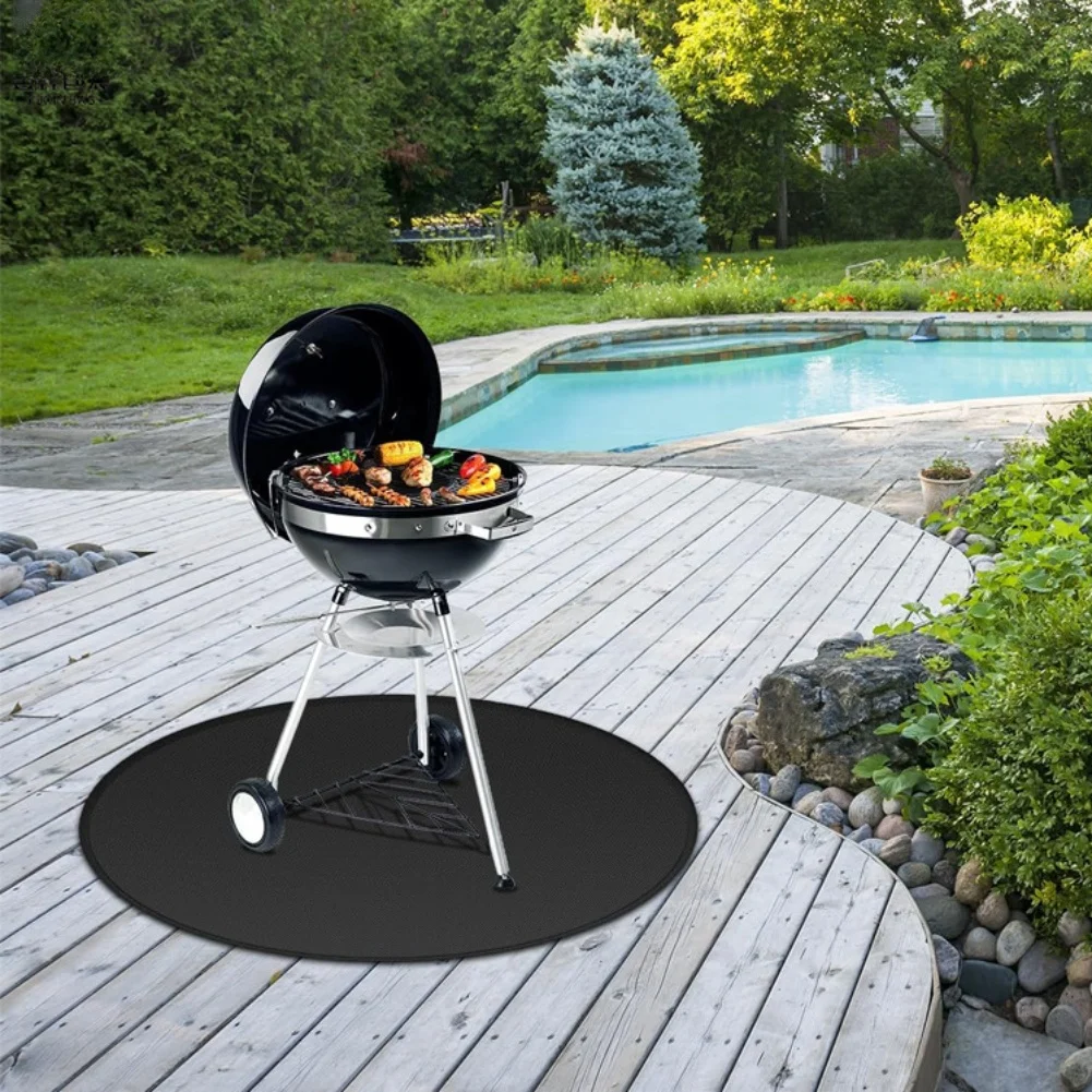 61/91.4/122CM Fire-Pit Mat Under Grill Mat Round Grill Mat Fireproof Under Grill Mat Oil-Proof Waterproof BBQ Pad