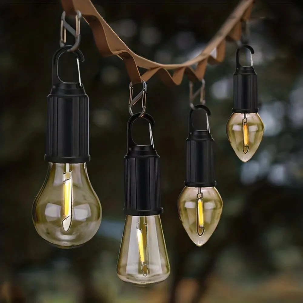 Portable Hanging Outdoor Vintage lantern Warm tent light LED lantern Bulb with Hook LED Tent Light Type-C USB Rechargeable Lamp