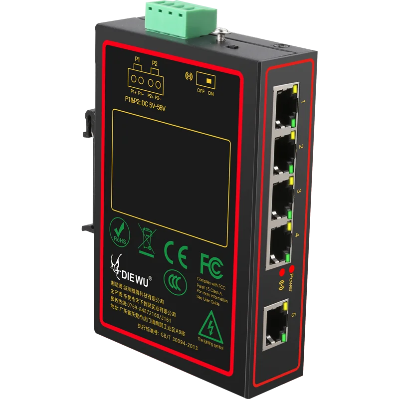 Whole Sale Diewu 100m 5 Ports Industrial  Network Switch Iron Housing