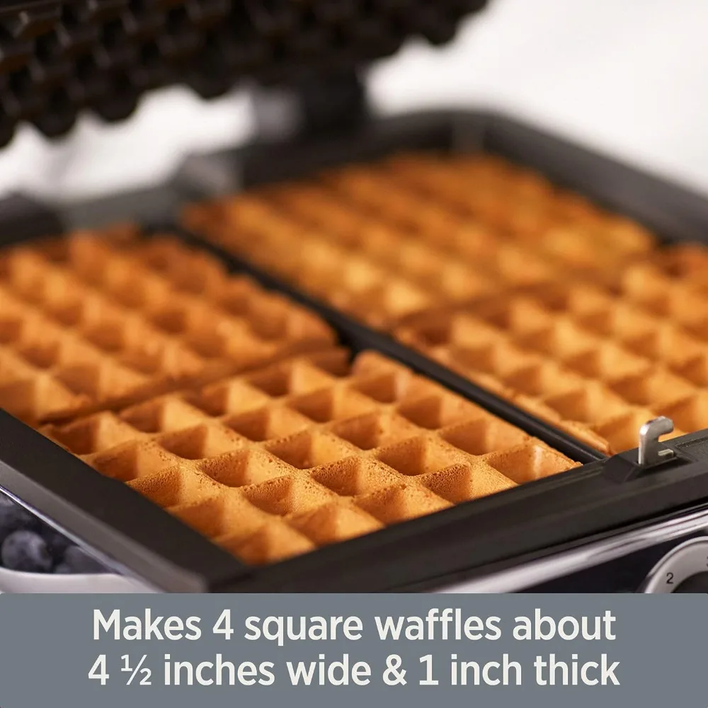 Gourmet Digital Waffle Maker with Removable, Dishwasher-safe Plates. 4 slices, coated with a PFOA-free nonstick, Silver