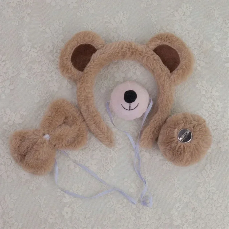 Bear Costume Set Ears Tail Bowtie Nose Animal Costume Accessories for Kids Girls Boys Halloween Cosplay Props