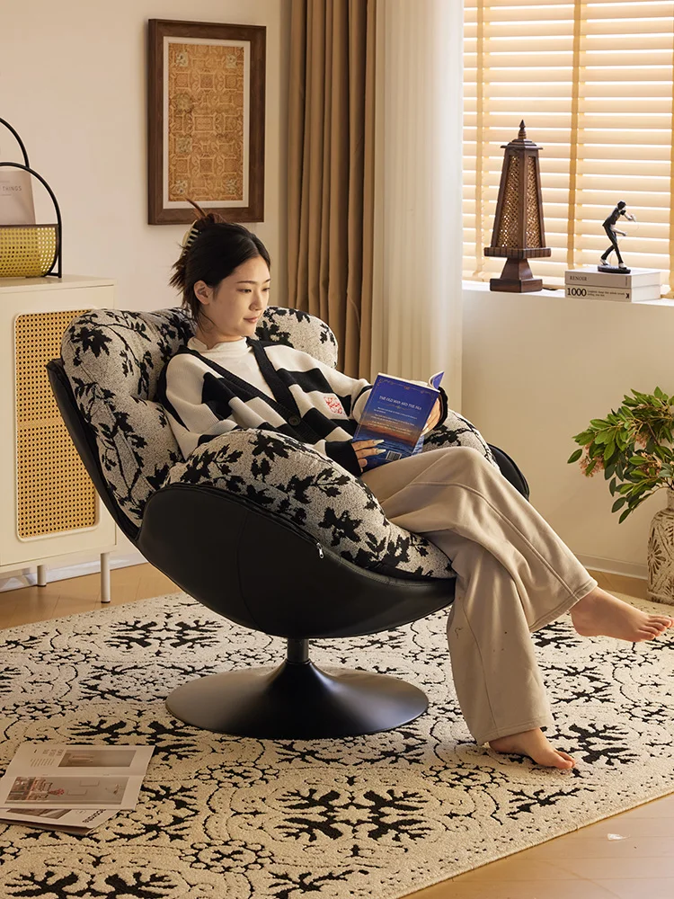 Minimalist living room, eggshell small unit, household lazy sofa, leisure retro floral cloth, rotating sofa chair