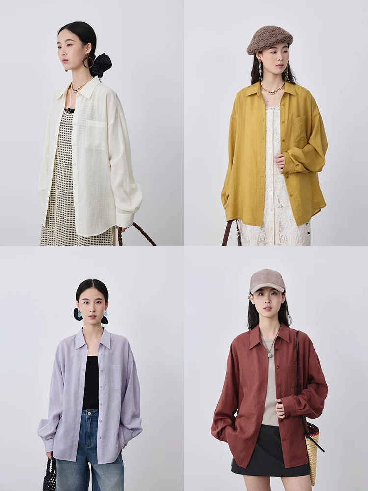 

CAREMIND Оригинальная летняя легкая свободная женская рубашка с длинным рукавом для защиты от солнца, прохладная, в четырех цветах, стандартной длины