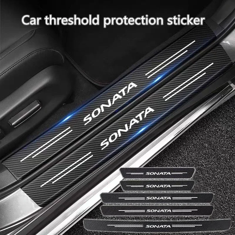 60X7CM Car Door Sill Side Anti Scratch Protector Strip Carbon Fiber Car Sticker For Hyundai Sonata LF 2015 2016 2017 2018 2022