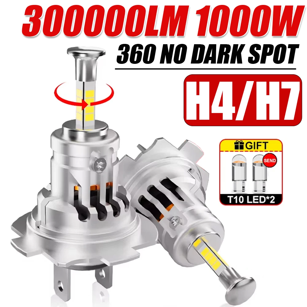 

2Pcs H7 H4 светодиодные автомобильные фары лампы Canbus H7 1000W Led свет для автомобиля 360 Turbo светодиодные мини HeadLamp размер беспроводной с вентилятором 6000K