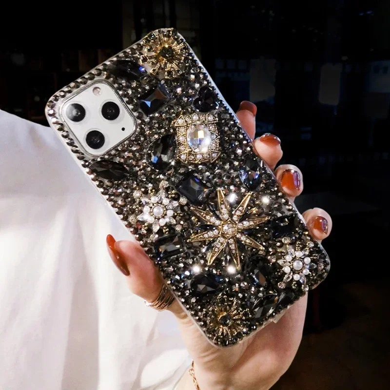 Phone Case with Water Diamond and Flower Pearl, Soft Cover, Crystal Flash, Suitable for Samsung A70S, A52, A71, A72, A73, A53