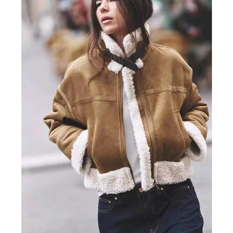 Chaqueta de Invierno para Mujer, de Doble Cara, con Cuello de Piel y Cremallera, Manga Larga, Estilo Hoado, de Fibra de Pol...