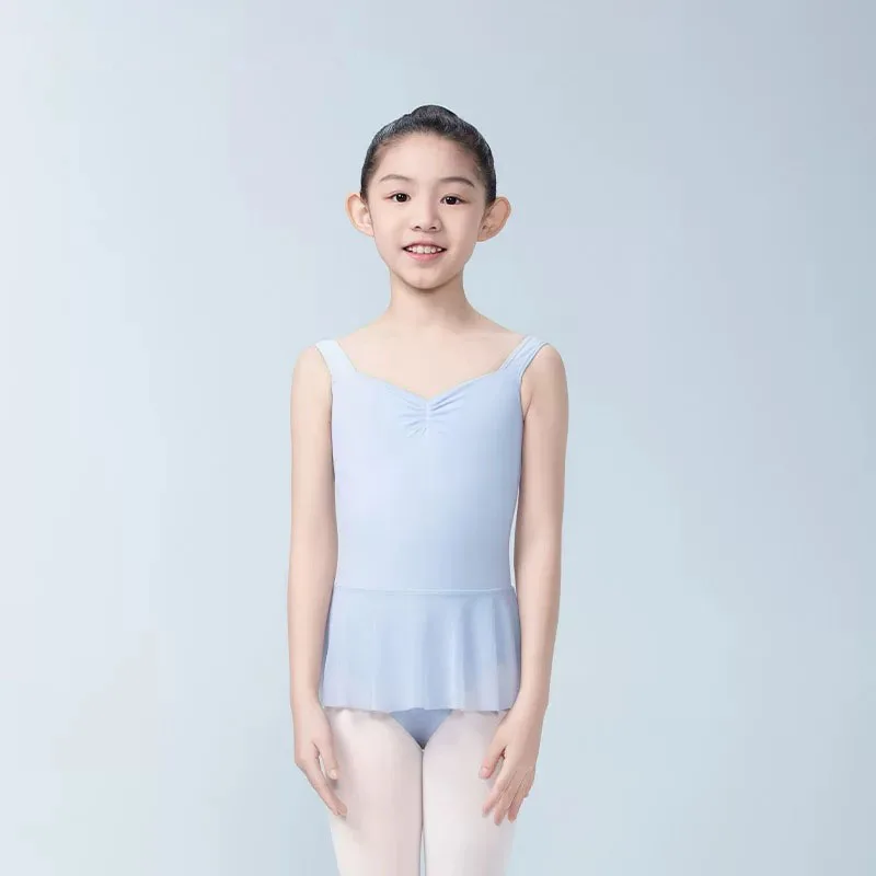 Collant de balé regata para meninas com saia, alças largas fofas, collant de dança de balé, vestido de dança infantil
