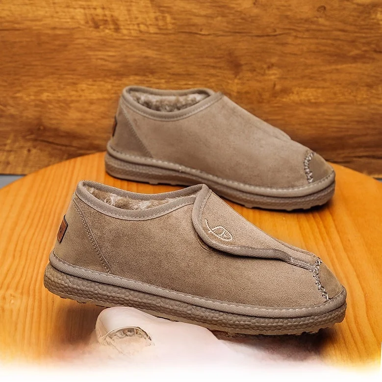 

Thickened Version Men's Fashionable Suede Snow Boots Magic Tape Retro Style Winter Warm Casual Shoes Low Heel round Toe