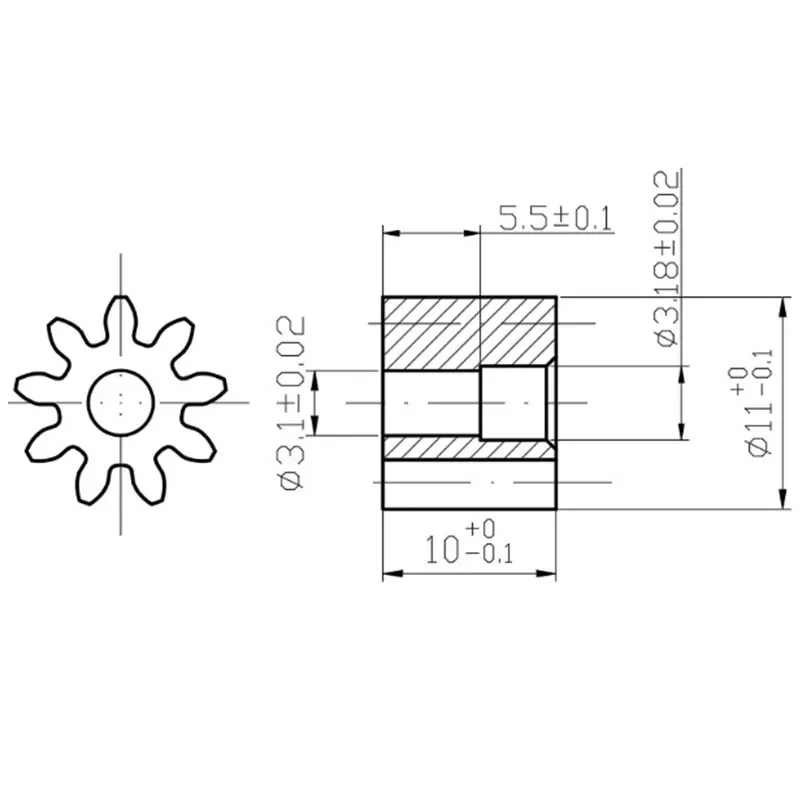 10pcs/lot Miniature Pinion 1 Modulus 9 Teeth Inner Bore 3.1mm Copper Gears for Motor Reduction Gear