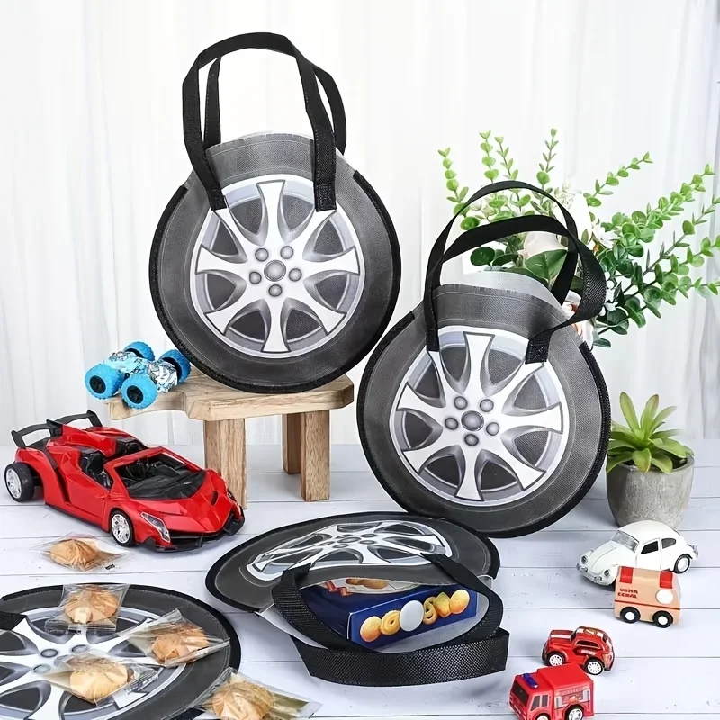 Car Shape Non-Woven Tote Bag 2Pcs, Tire Design Handbag for Racing Events Birthday & Holiday Presents
