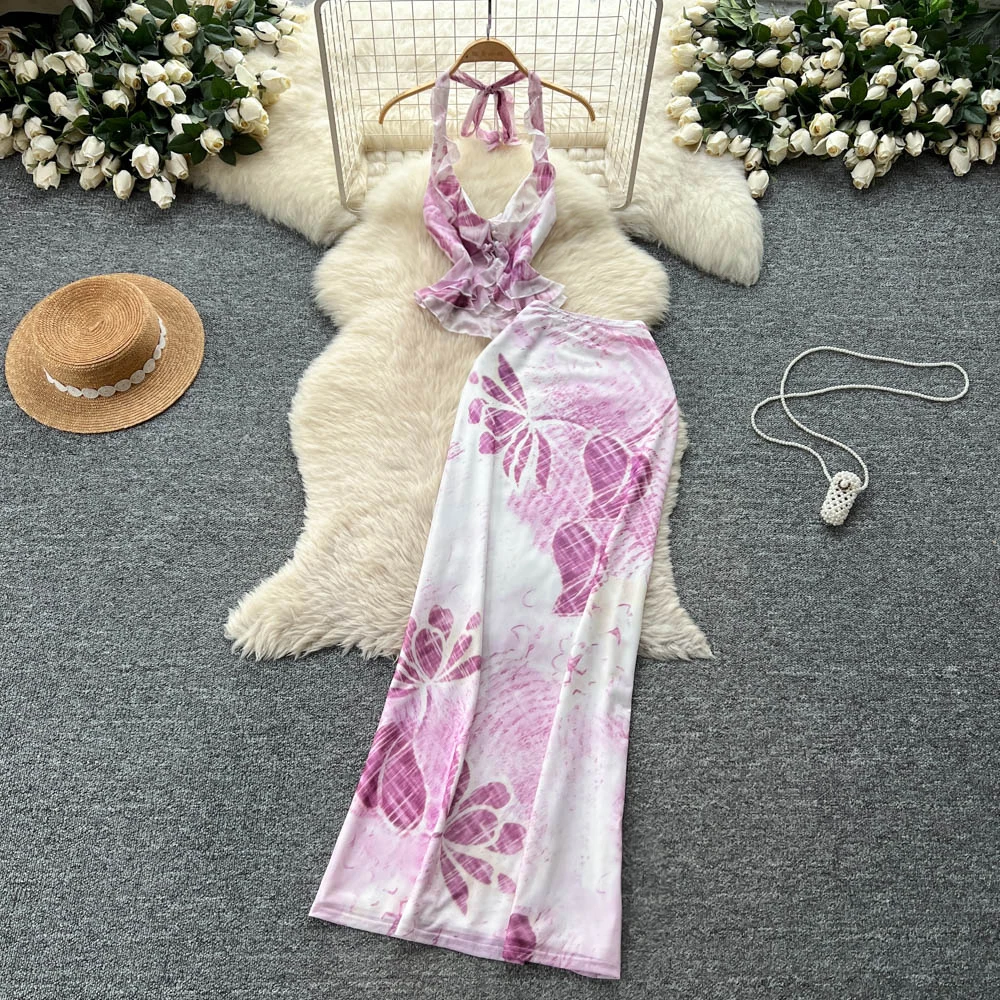 

Chic vintage print sleeveless pleated Elegant Fairy korean fashion Boho women clothing pencil dress Long dress