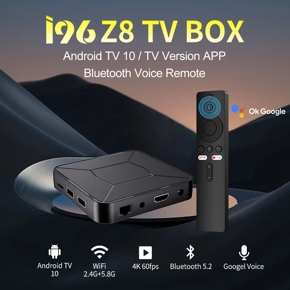 The new 2026 I96 Z8 TV box features 4K video decoding, 2.4G/5G