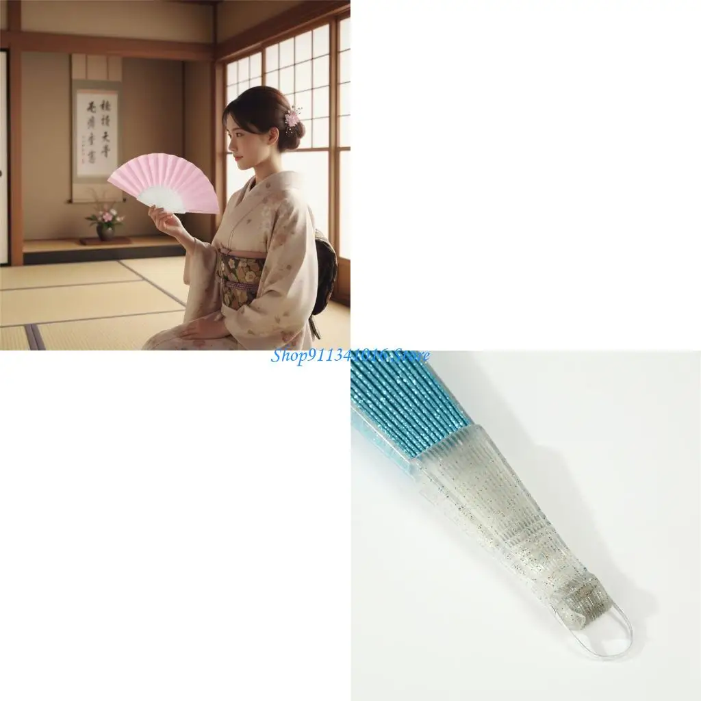 

Artistic Sparkling Plastic Folding Hand Fan Party Decoration For Outdoor Indoor