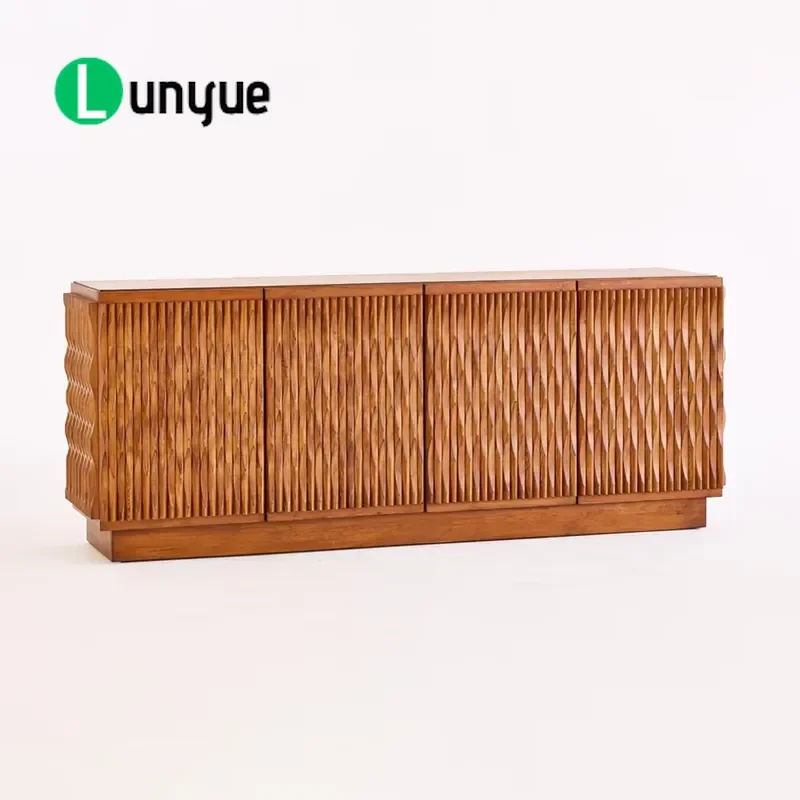French Country Style Brown Retro Minimalist Vertical Grain Cabinet for Living Room Storage Furniture Home Decor
