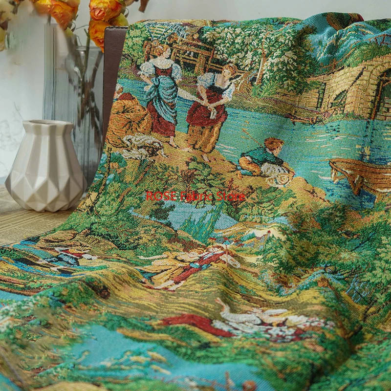 1 Meter Oil Painting Style Thick Yarn Dyed Jacquard Fabric Spring Autumn Classic Decorative Jacquard Fabricm
