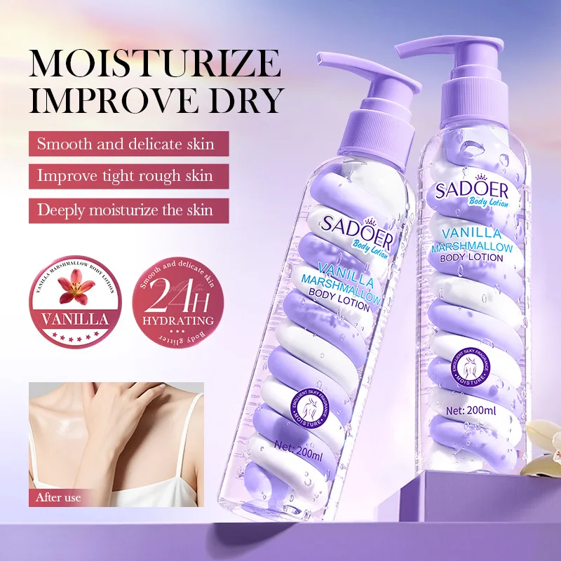 Loción corporal de vainilla, 200ml, hidratante y nutritiva para otoño e invierno, leche corporal perfumada de algodón de azúcar