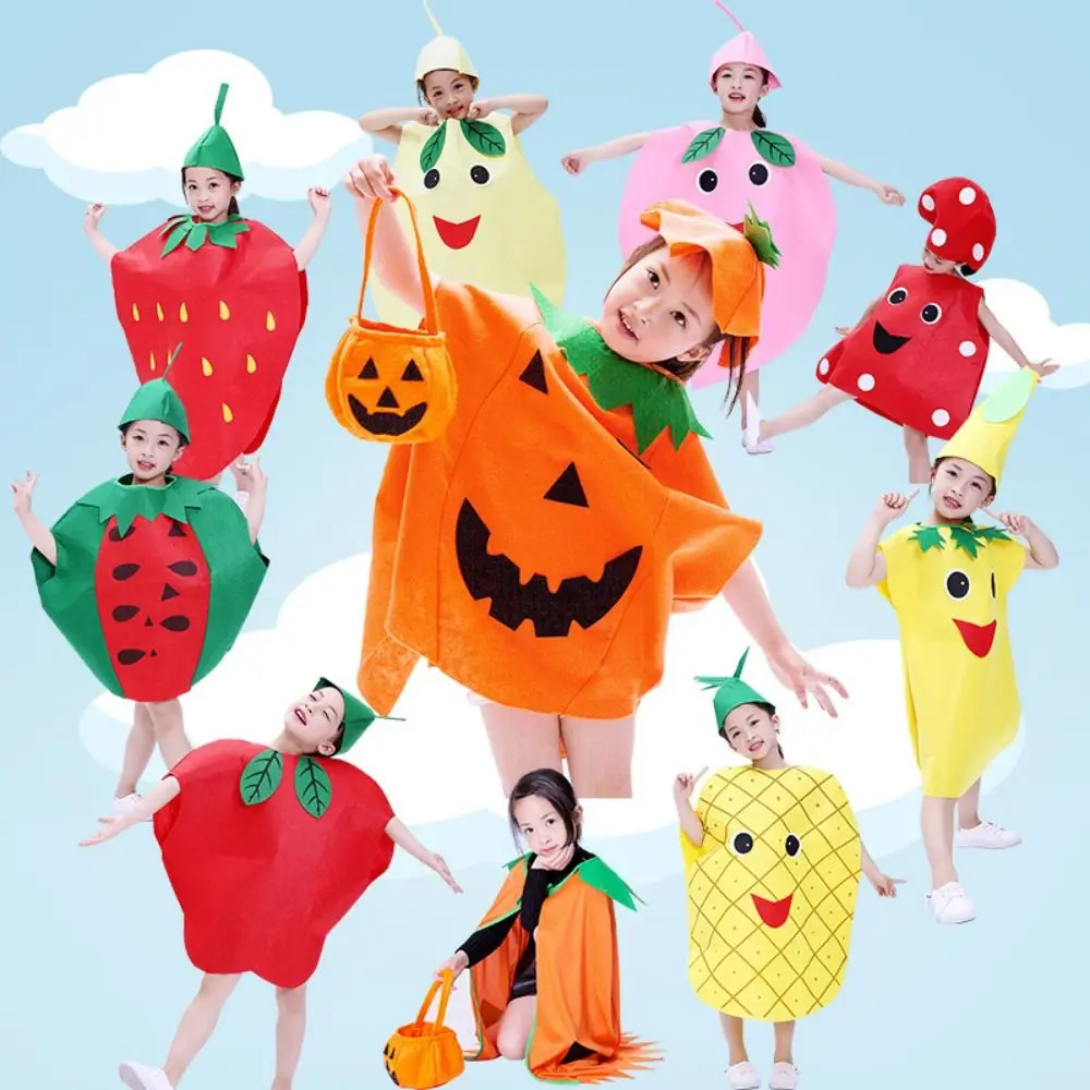 

Food Fruit Veggie Costume Pumpkin Cloak Performance Stage Children Cosplay Costume Clothing Props Parent-child Performance Suit