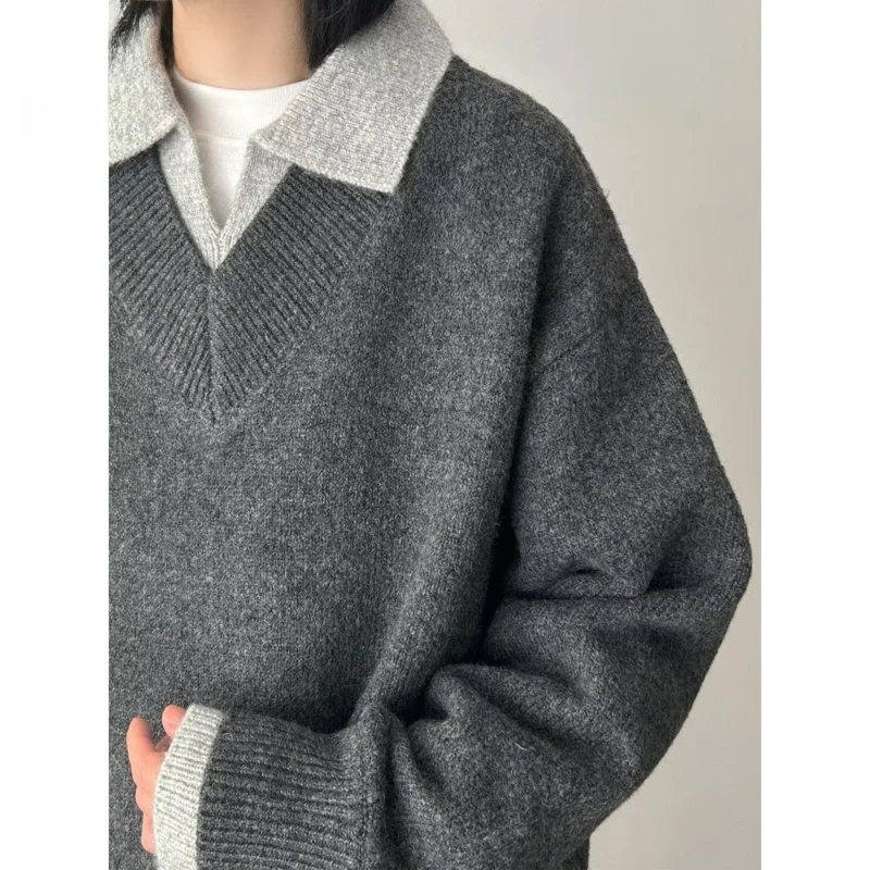 

Мужской вязаный кардиган-свитер с V-образным вырезом на осень-зиму, повседневный, комфортный, свободного кроя, длинный рукав, из полиэфирного волокна