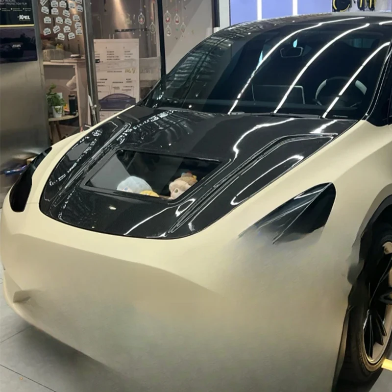 High Quality Perforated Carbon Fiber Front Engine Hood Cover Fit Electric Car 2019-2024 Exterior Tuning Mod Accessories