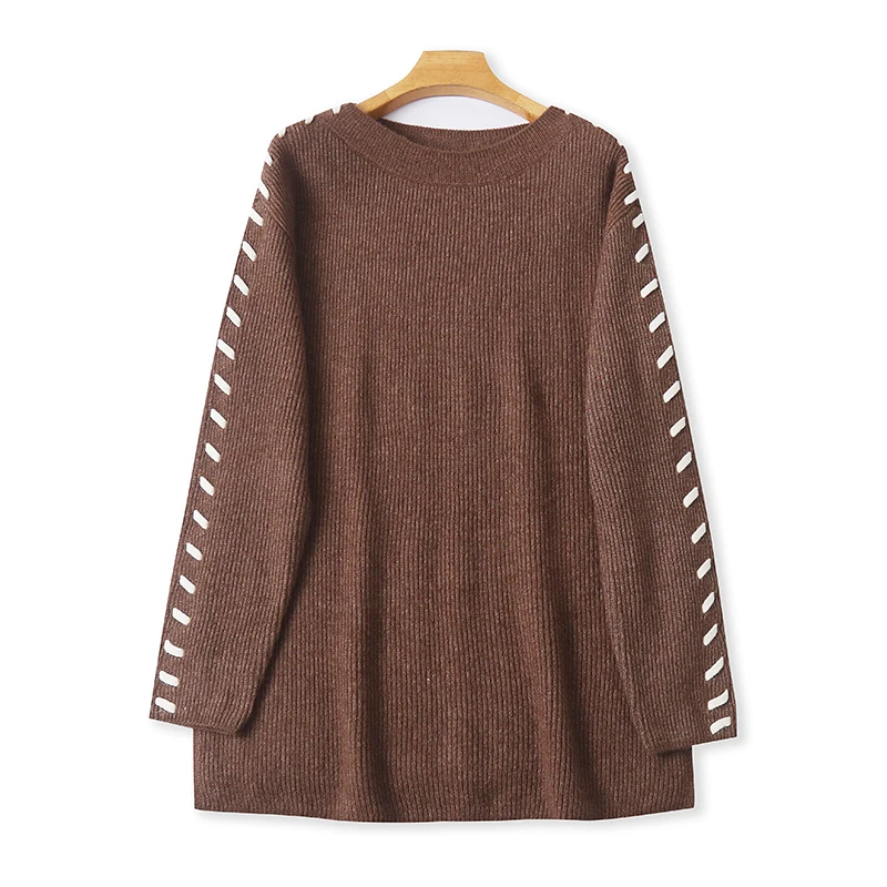 

Loose Long Sleeve round Neck Knitted Sweater Fashionable Color Block Women's Top Comfortable Lazy Style Autumn Winter New Arr...