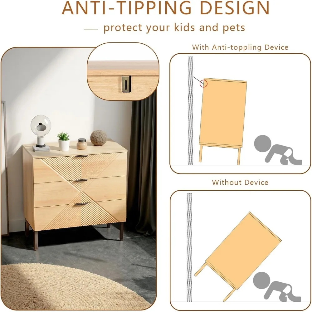 خزانة خشبية صغيرة ذات 3 أدراج، خزانة ملابس لغرفة النوم، خزانة ملابس تقليدية ذات أدراج، خزانة مخددة