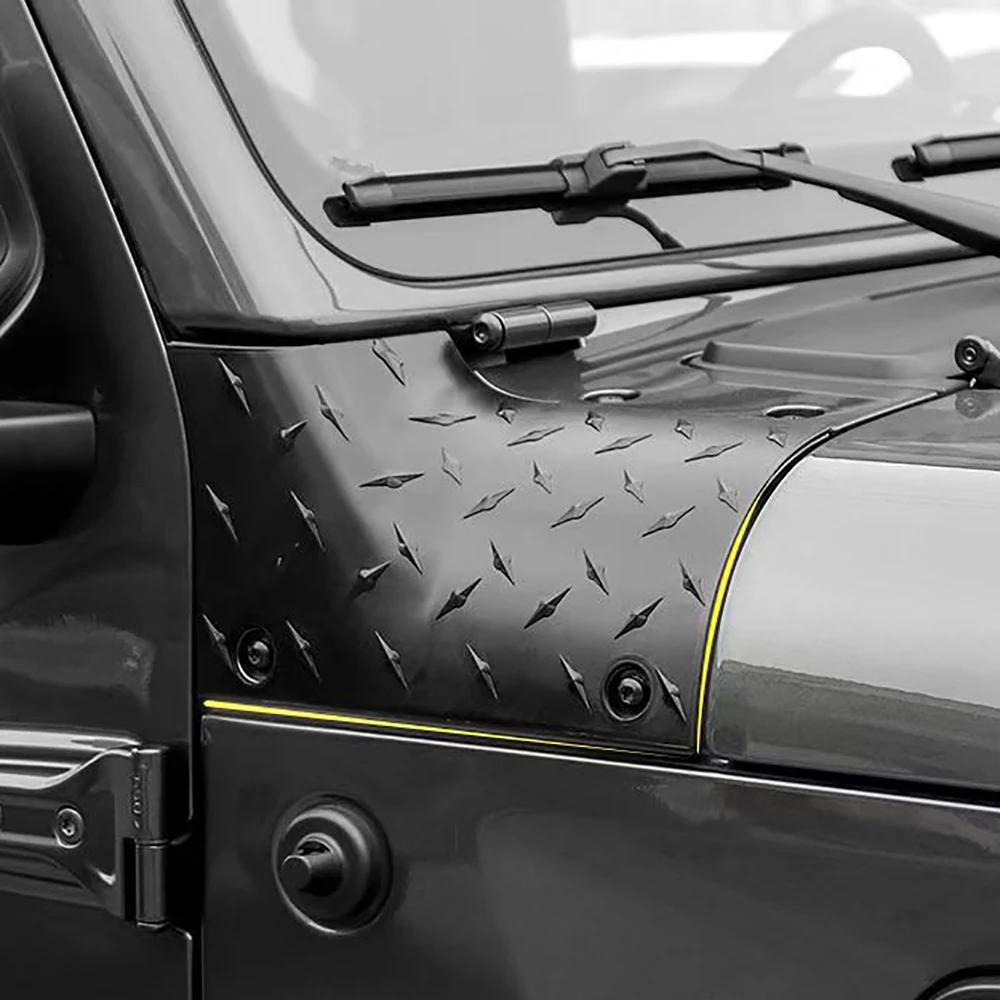 Lantsun JL1056 Front Engine Hood Angle Wrap Cowl Body Armor ABS Wrap Corner for Jeep for Wrangler JL2018+,1-Pair