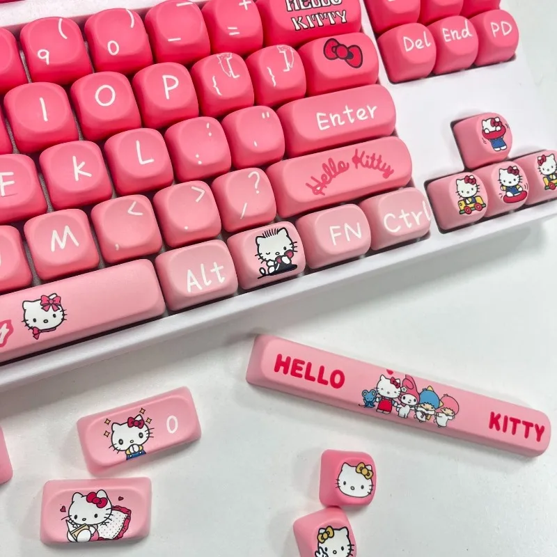 Sanrio Kawaii hello kitty Cinnamoroll Keycaps PBT Mechanical Keyboard 135 Key Caps MOA Highly Cute Keyboard Accessories