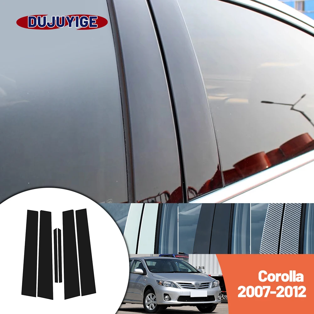 Bright black carbon fiber door and window B C Pillar sticker suitable For Toyota Corolla 2007-2012 2008 2009 2010 2011