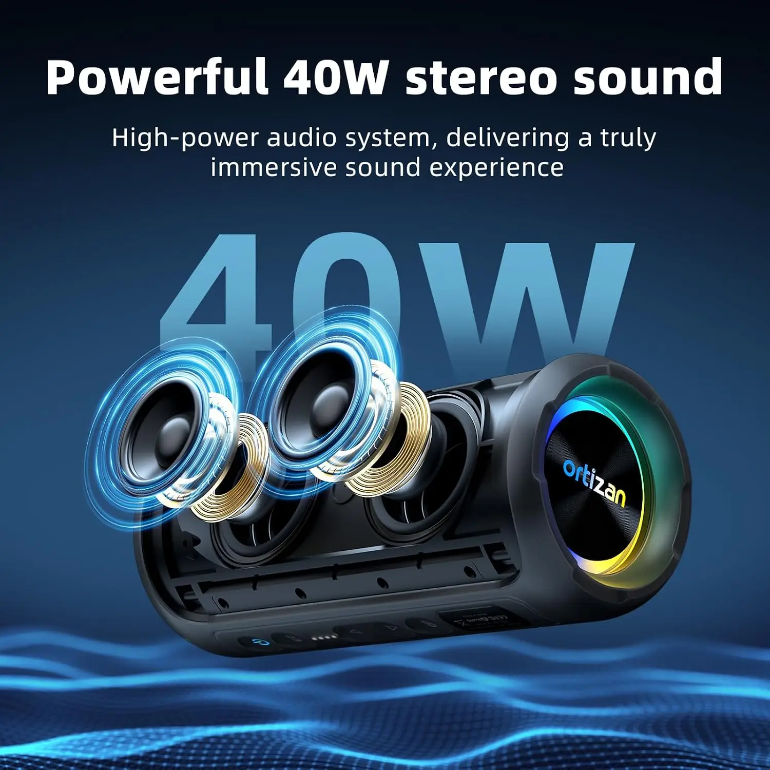 Ortizan Bluetooth Speakers 40W TWS Portable Speaker with Stereo Sound Bass, Bluetooth 5.3 Wireless USB Type C Outdoor, 6600mAh Battery image 2