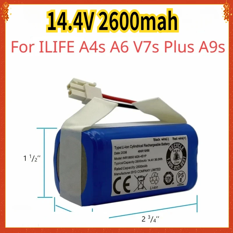 

14.4V 2600mah Rechargeable Lithium Battery For ILIFE A4s A6 V7s Plus A9s W400 Robot Vacuum Cleaner INR18650 M26-4S1P Batteries